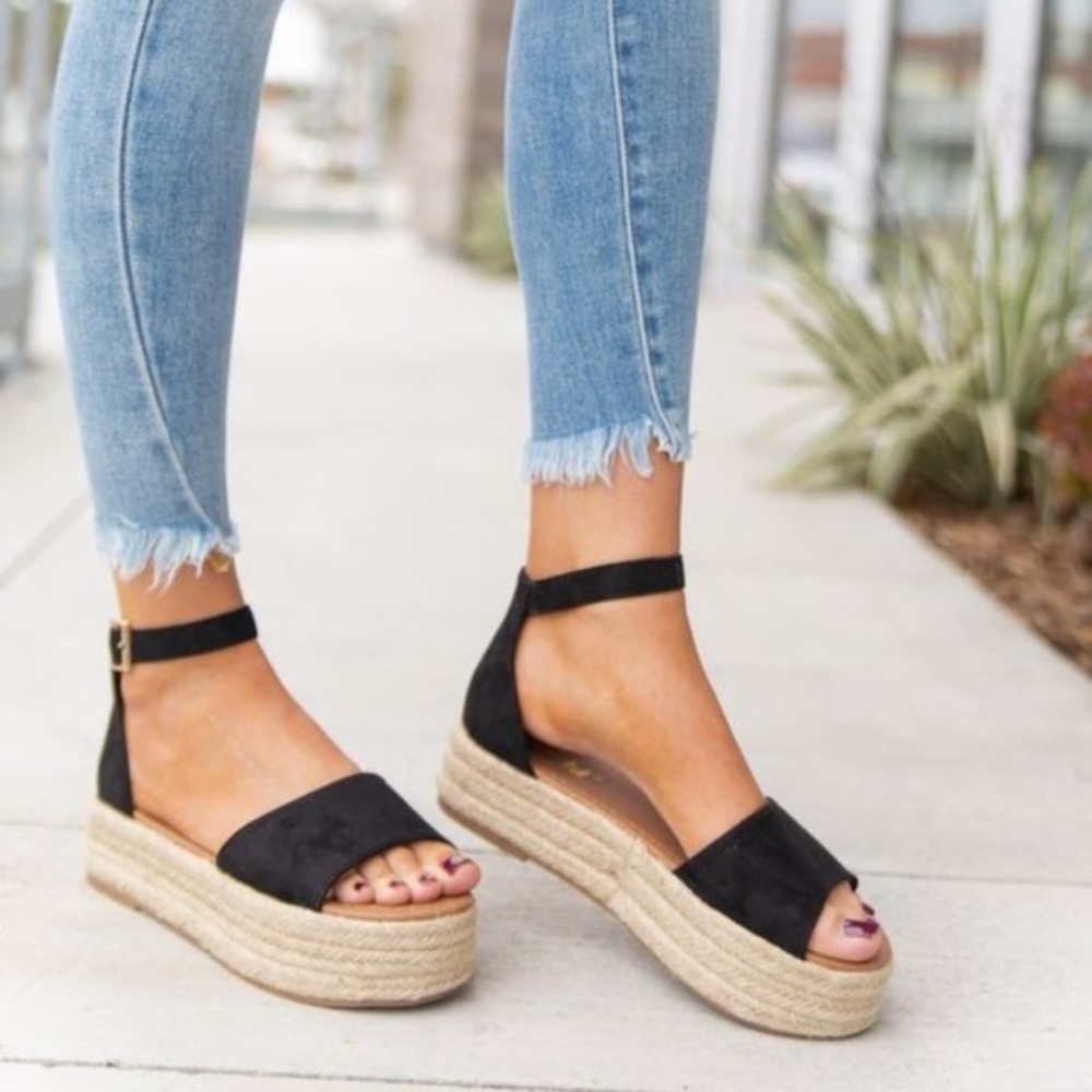 Black Platform Espadrille Sandal